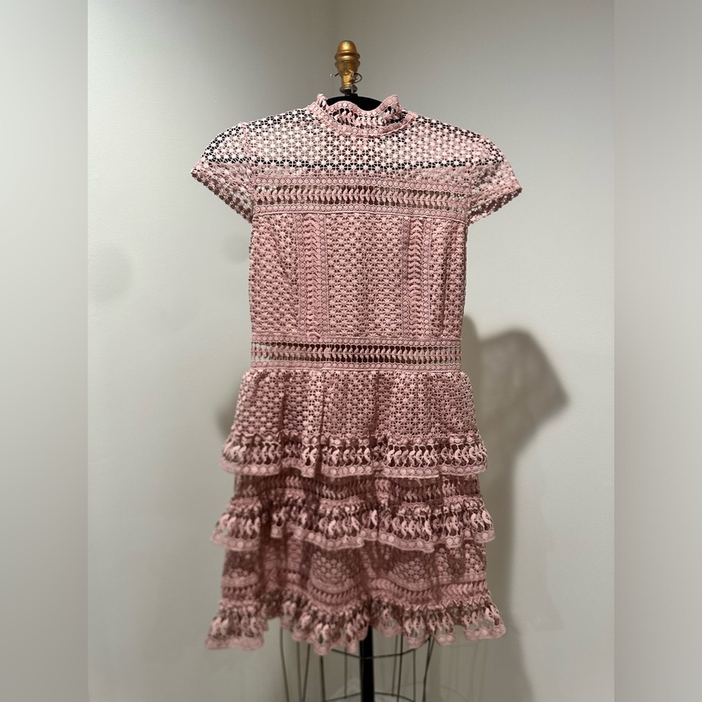 Romeo + Juliet Blush Pink Eyelet Crochet Short Cap Sleeve Mini Party Dress sizeS